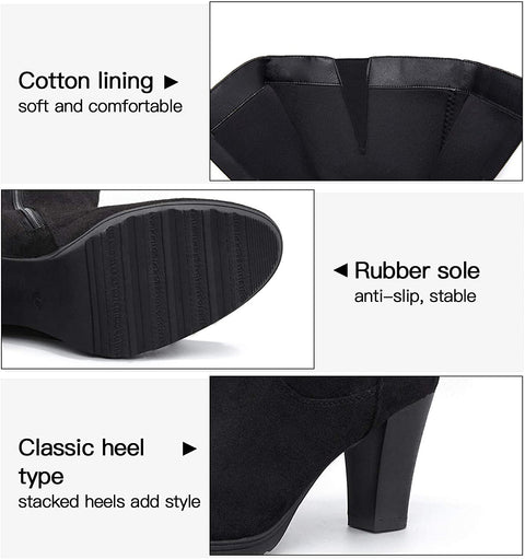 mysoft Womens Knee High Boots Wide Calf Chunky Heel Boots with Zipper