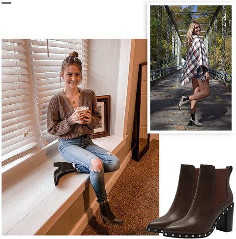Women's Ankle Boots Pointed Toe Chelsea Boots Elastic Gore Heeled Boots