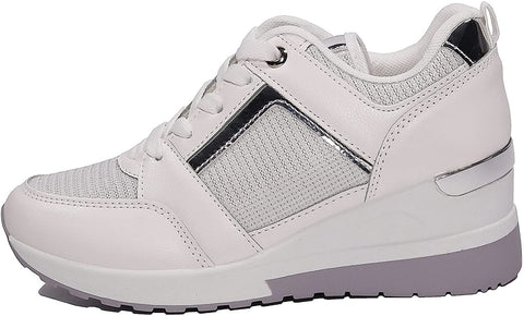 EETTARO Women's Wedge Platform Fashion Sneakers Ladies Lace Up High Heel Lightweight Walking Shoes