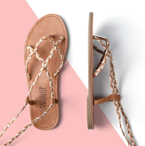 SANDALUP Women Braided Tie up Sandals