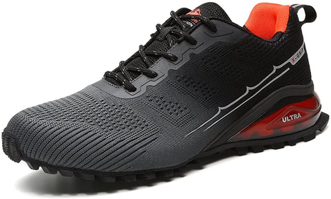 Kricely Men's Women Trail Running Shoes - Non-Slip Hiking Shoes Breathable Walking Footwear Outdoor Road Athletic Sneaker Gray