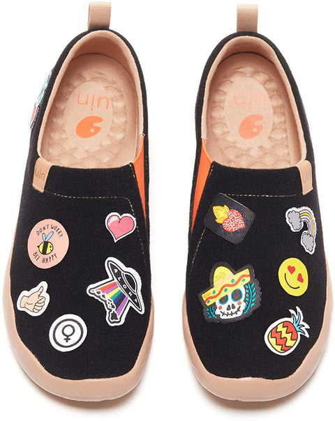 UIN Men's Slip Ons Lightweight DIY Stylish Pattern Stickers Walking Casual Loafers Comfortable Art Travel Shoes