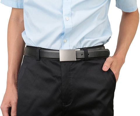 Beltox Fine Men's Dress Belt Leather Reversible 1.25" Wide Rotated Buckle Gift Box (Plaque Rotated Buckle,44-46)
