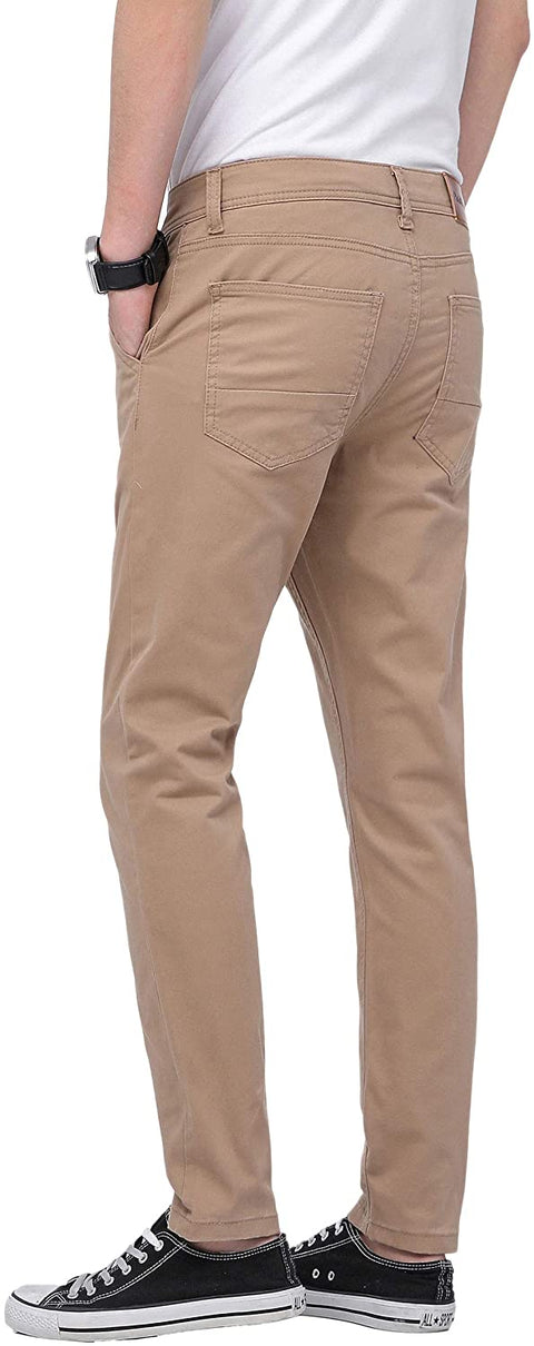 Plaid&Plain Men’s Skinny Khaki Pants Skinny Fit Chinos