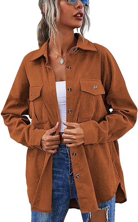 Women's Cotton Lapel Collar Casual Button-Down Shirt