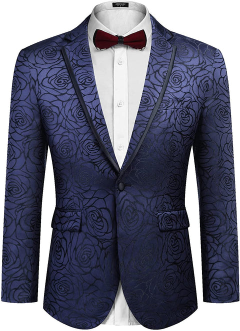 Men's Floral Suit Jacket Embroidered Wedding Blazer Party Dinner Tuxedo