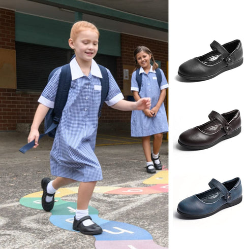 Heel The World Girl's Mary Jane Flat School Uniform Shoes
