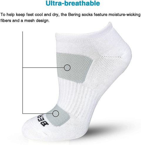 BERING Women's Athletic Low Ankle Cushioned Running Socks (6 Pairs)