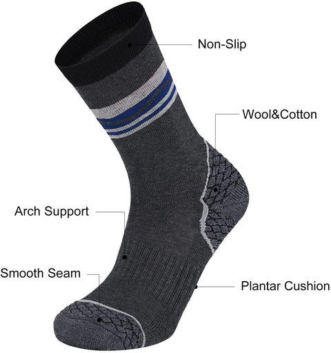 CS CELERSPORT 4 Pack Men's Merino Wool Hiking Socks with Cushion Warm Winter Thermal Boot Crew Socks