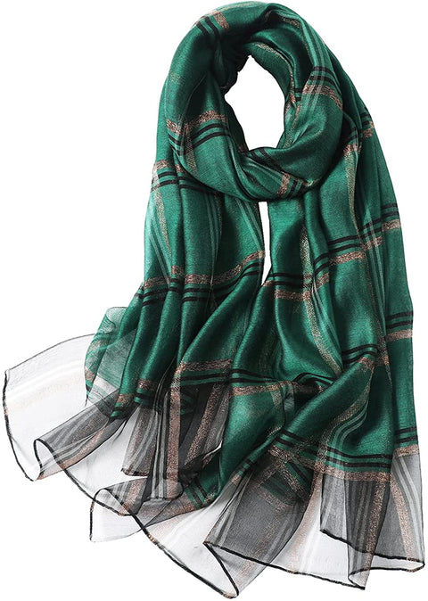 WINCESS.YU Classic Plaid Mulberry Silk Scarf for for All Season Lightweight Sunscreen Satin Shawl Wraps for Women Neckerchief