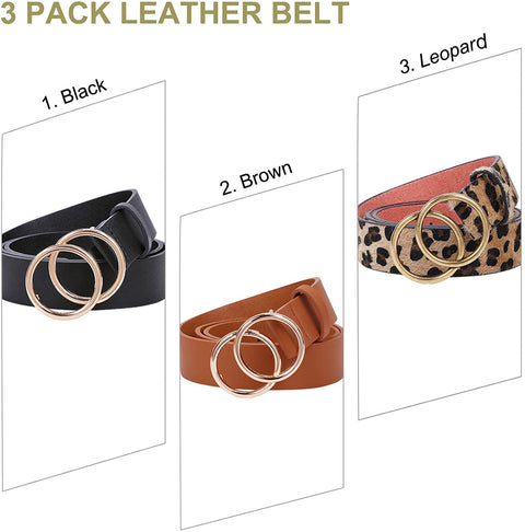 3 Pack Double Ring Belt for Women