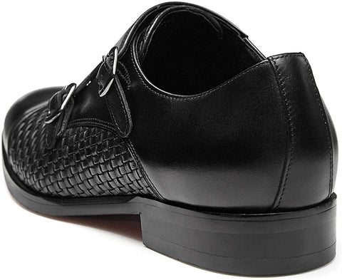 FRASOICUS Men ’s Dress Shoes Genuine Leather Single Monk Strap Slip-On Shoes for Formal Occasions