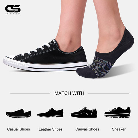 CS CELERSPORT 8 Pack No Show Socks for Women Low Cut Non Slip Invisible Socks Size 9-11, Black Mixed, Medium