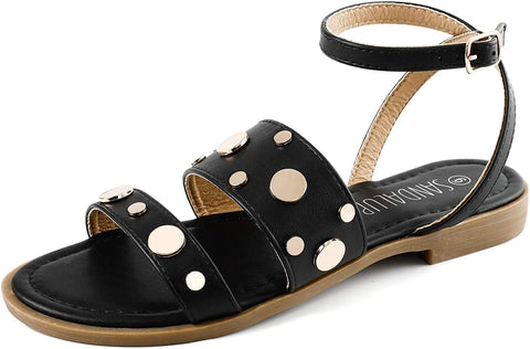 SANDALUP Rivets Studded Flat Sandals Open Toe Summer's Sandals for Women
