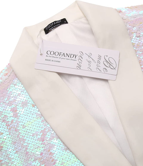 Men Shiny Sequin Blazer Tuxedo Party Dinner Prom One Button Suit Jacket