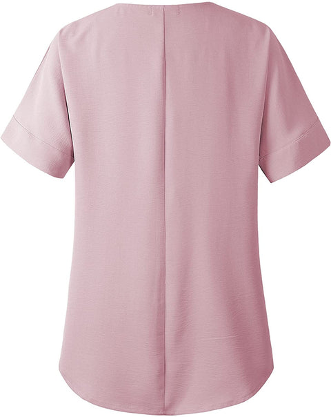 TIMSEM Womens Short Sleeve V Neck Curved Hem Chiffon Casual Blouse Shirts Tops