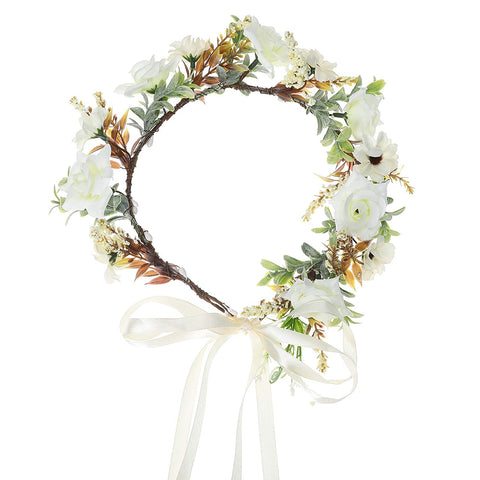 Leaf Flower Crown Garland Headpiece - Handmade Hair Garland Floral Wreath Adjusatble Flower Headbands for Bridal Wedding Festival Party Flower Leaves Crown (Cream white)