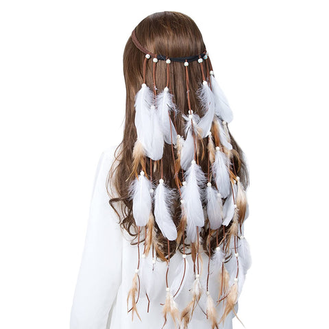 Hippie Feather Headband Indian headband - Handmade Feather Lightweight Indian Fashionable Style Headband (White)