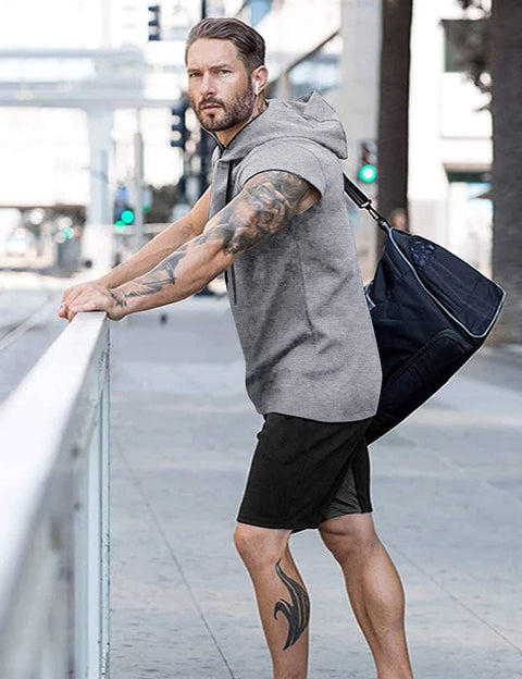 Men's Workout Hooded Tank Top Gym Muscle Cut Off Sleeve Bodybuilding Vest