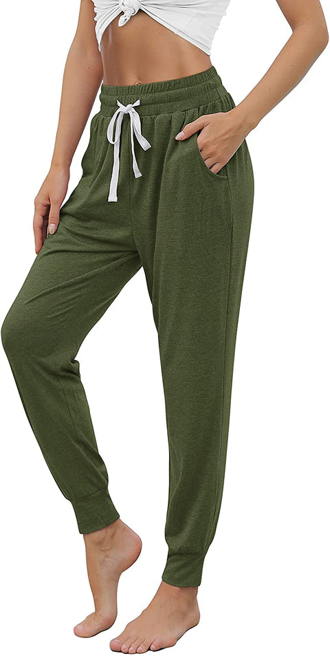Yoga Pants with Pockets for Women Drawstring High Waisted Pants Loose Workout Joggers Pants Army Green X-Large