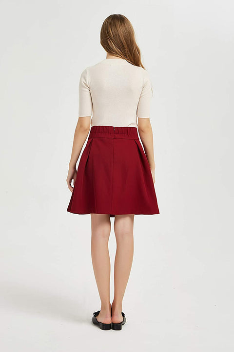 Womens A Line Short Pleated Skirt Back Elastic