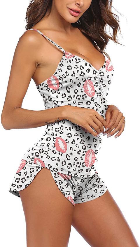 Pj Sets For Women Soft Nightwear Clothes Spaghetti Strip Lingerie Short Set