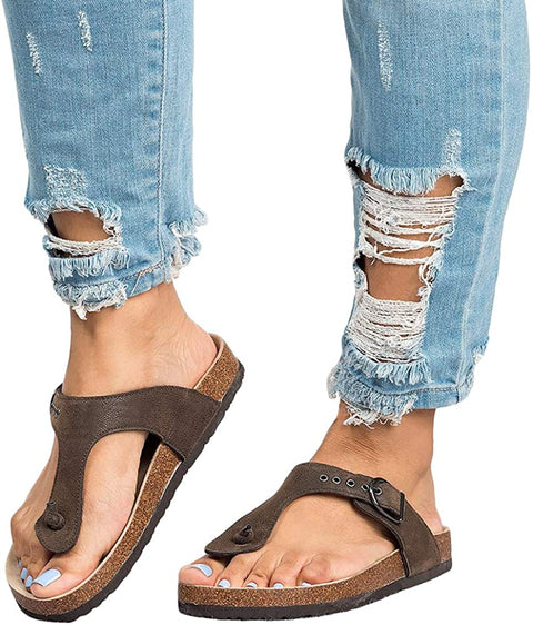 Womens Thong Flip-Flop Sandals T Strap Beach Flat Comfortable Slip On Cork Sandals