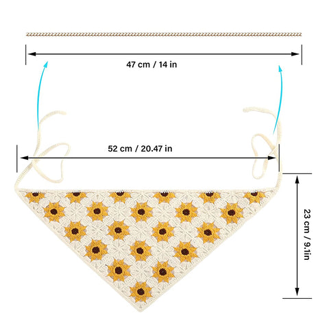 Crochet Bandana Head Kerchief Hair Scarf 2Pcs Knitted Hair Scarves Crochet Hair Kerchief Tie Bcak Headwrap Floral Hair Bandanas for Women Girls Scarf (Daisy(Black+Beige))