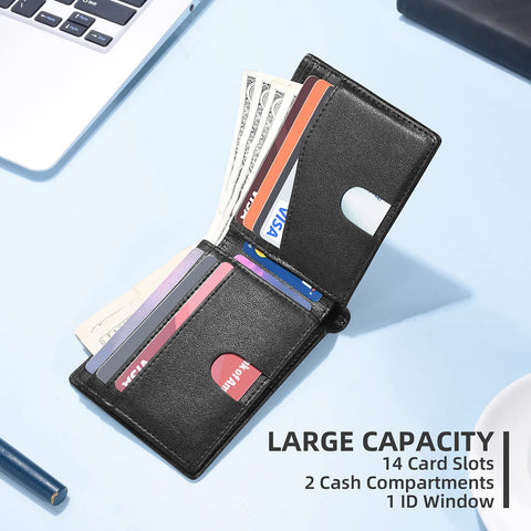 Zitahli Large Capacity Wallet for Men RFID-blocking Bifold Leather Wallets with 17 Card Pockets