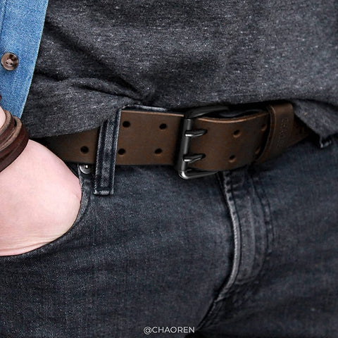 Leather Work Belt, CHAOREN Double Prong Leather Belts for Men Heavy Duty 1 1/2", Mens Casual Belts for Jeans
