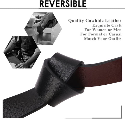 Reversible Leather Belts for Women with Rotated Metal Buckle Black/Brown Women Belts