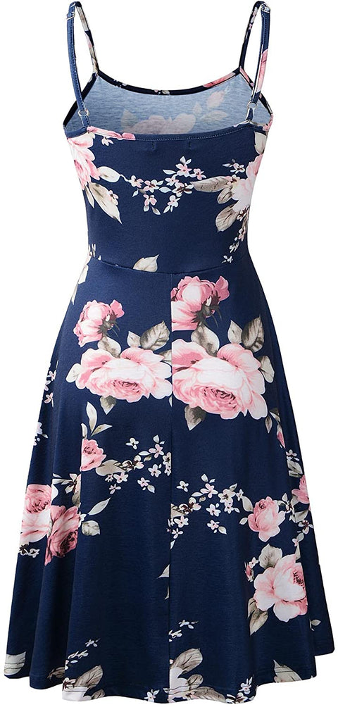 TIMSEM Women's Sleeveless Adjustable Strappy Summer Floral Flared Swing Dress