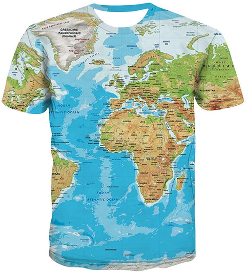 Unisex 3D T Shirt Men World Map T-Shirt Funny Summer Tops Graphic Tee