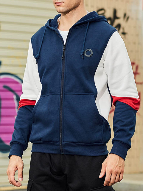 Men's Fashion Color Block Hoodies Heavyweight Pullover Drawstring Sweatshirts Winter Fall Tops