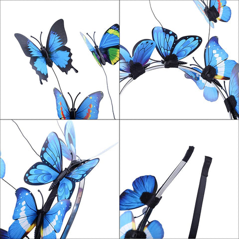 AWAYTR Girl Butterfly Fancy Fairy Headband Boho Chic Fabric Art Costume Party Tiara Crown Prop Hair Band Hoop Headband (Navy Blue-1)