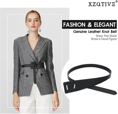 XZQTIVE Women's Genuine Leather Waist Belt for Jeans Jumpsuit Coat Fashion Tie a Knot Leather Belt Dress Belt