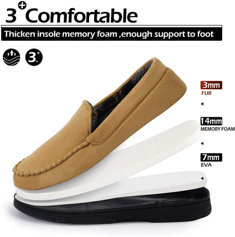 mysoft Men's House Slippers Memory Foam Classic Moccasin Slip on Shoes Anti-Slip Sole Indoor Outdoor