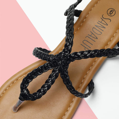 SANDALUP Women's Braided Strap Thong Flat Sandals