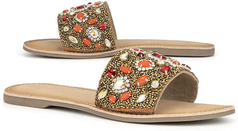 Torgeis Women's Calypso Slide Flats Sandals, Round Open Toe, Thermoplastic Rubber Outsole