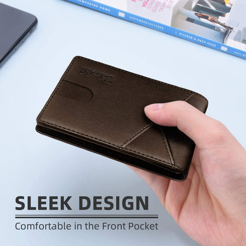 Zitahli Mens Slim Wallet with Bill Pockets RFID-blocking Leather Bifold Wallets