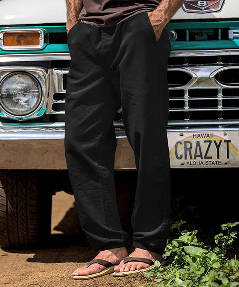 Mens Elastic Waist Long Pants Classic Casual Lightweight Stretchy with Pockets
