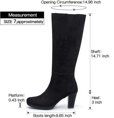 mysoft Womens Knee High Boots Wide Calf Chunky Heel Boots with Zipper
