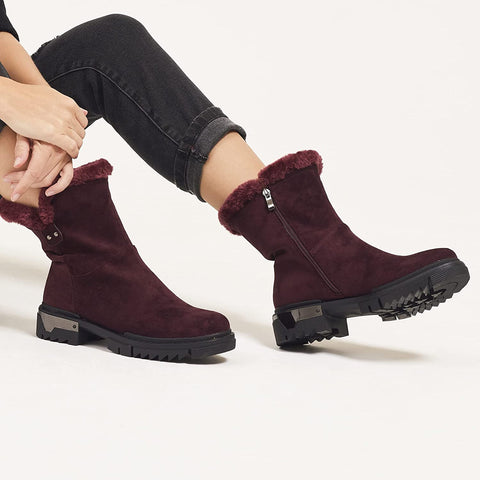 Torgeis Women’s Courtney Fashion Micro Suede Textile, Slip-On Zipper Ankle Chunky Boots, Round-Toe, Thermoplastic Rubber Outsole