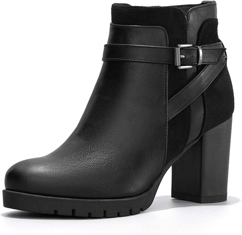 mysoft Womens Ankle Boots Chunky High Heel Zipper Booties