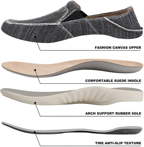 Slip On Shoes for Men, Plantar Fasciitis Canvas Loafer Shoes with Arch Support, Orthopedic Casual Non Slip Shoes with Rubber Sole