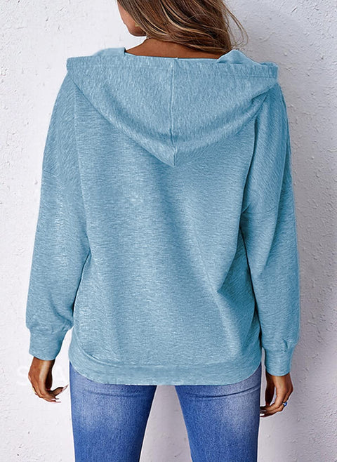Zwurew Women Print Butterfly Long Sleeves Hoodie Top Casual Zip Collar Sweatshirt Pullover With Pocket