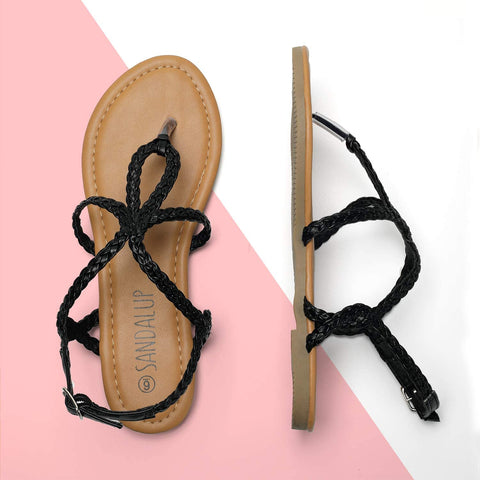 SANDALUP Women's Braided Strap Thong Flat Sandals