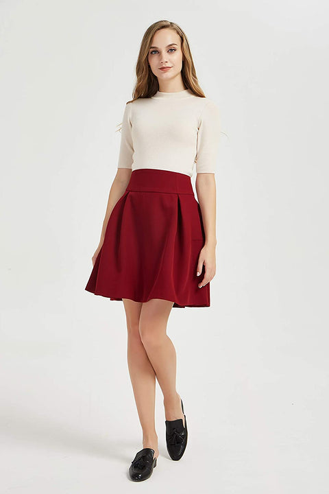 Womens A Line Short Pleated Skirt Back Elastic