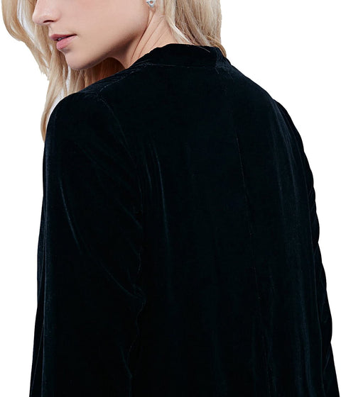 Women's Fashion Open Front Velvet Cardigan Coat with Asymmetric Chiffon Hem
