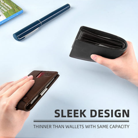 Zitahli Mens Slim Wallet Larger Capacity with 12 Slots RFID Blocking Minimalist Bifold Front Pocket Wallet for Men with ID Window Gift Box